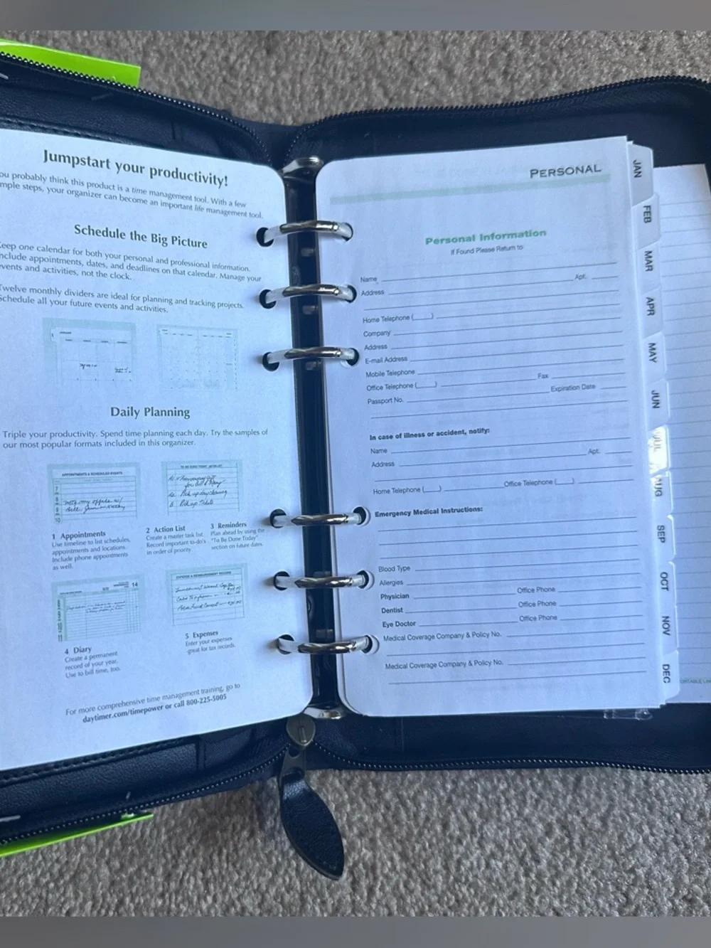 Day-Timer Black Leatherette Zip Planner